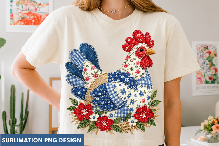 patchwork chicken png, quilt chicken design, country chicken