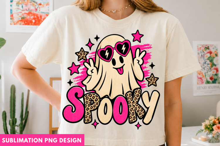 groovy spooky ghost png, pink halloween ghost png