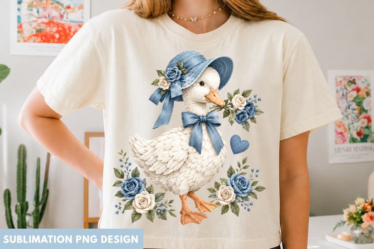 watercolor goose floral png, goose sublimation design, flora