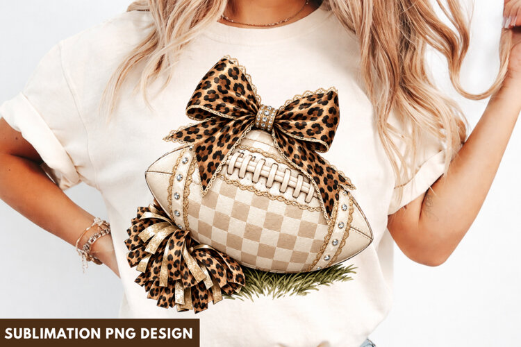 leopard football bow png, football bow sublimation, cheetah example image 1