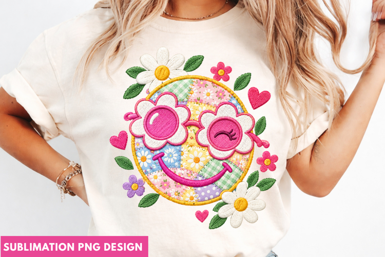 floral smiley face png, happy face sublimation, flower smile