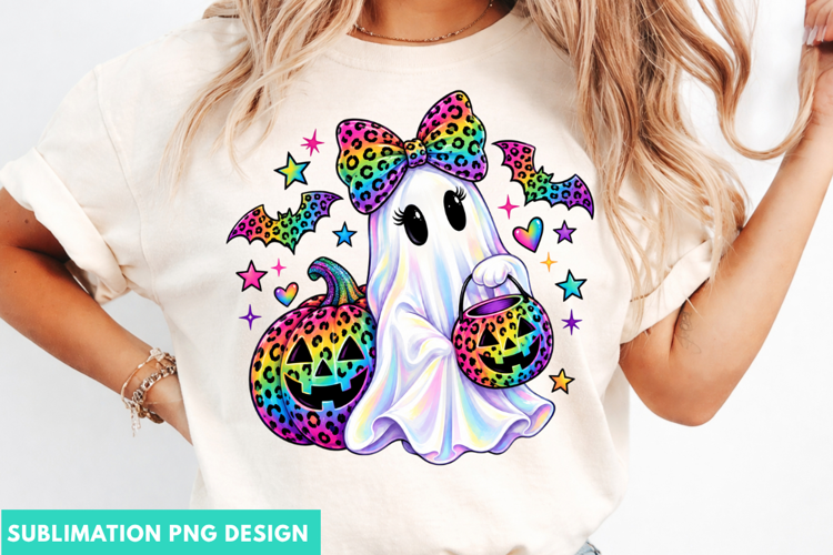 colorful halloween ghost png, cute ghost sublimation png