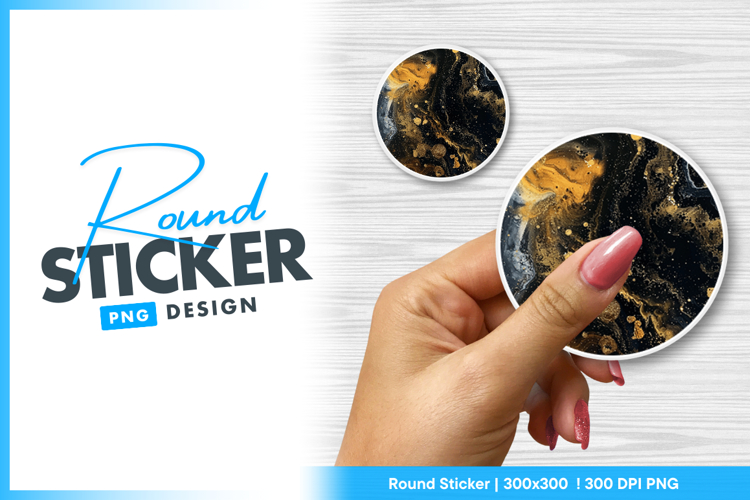 Abstract art black and gold round sticker png example image 1