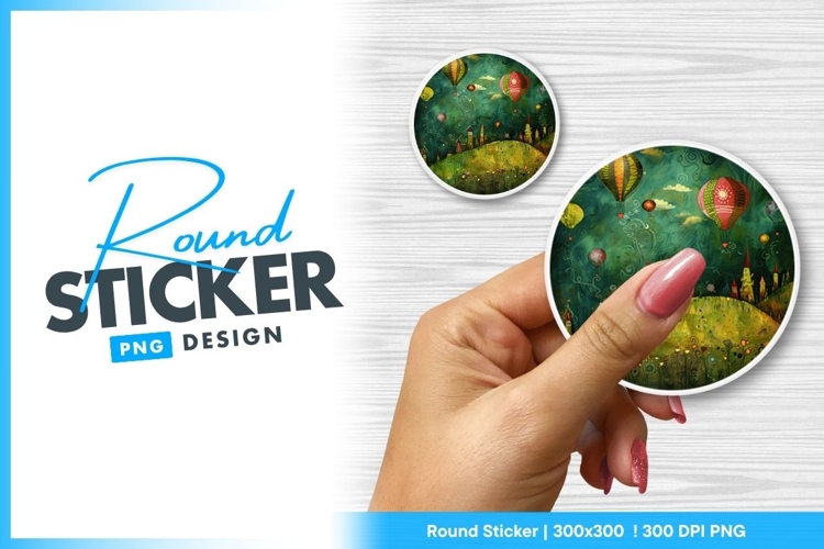 Whimsical Hot Air Balloons Over Fantasy Round Sticker Png