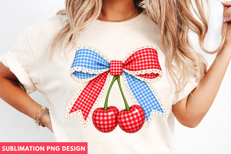 cherry bow png, gingham bow png, cherry png, red blue bow
