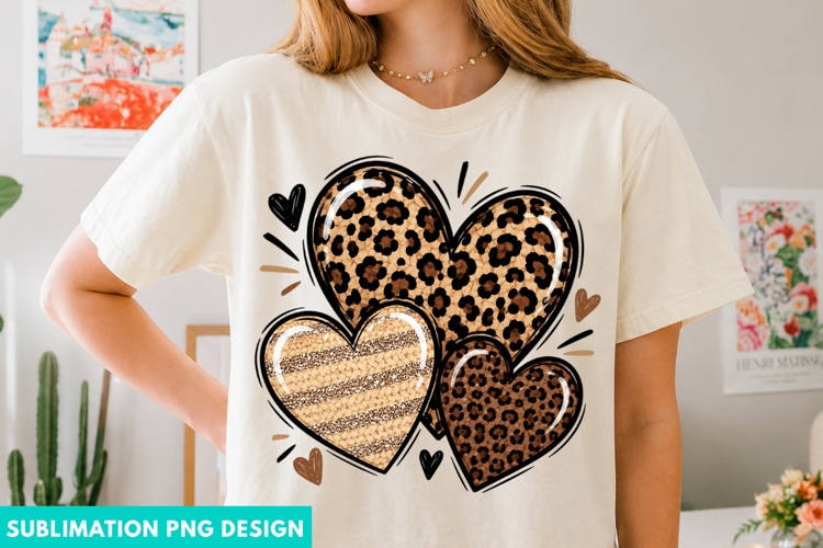 leopard heart png, heart trio png, animal print heart