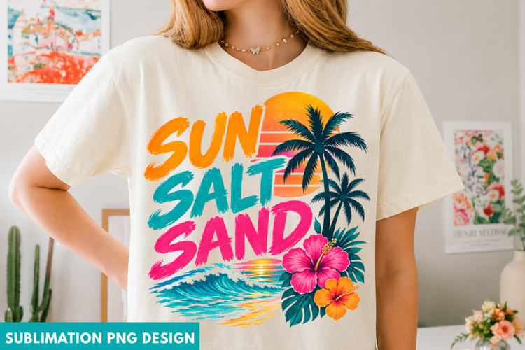 sun salt sand png, summer vibes png, beach png design,