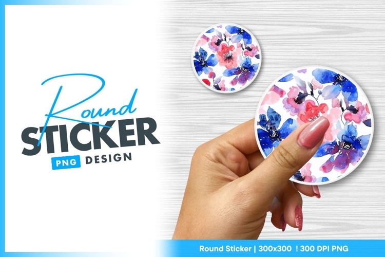 Watercolor Floral Pattern Design Round Sticker Png