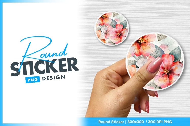 Watercolor Floral Design Round Sticker Png