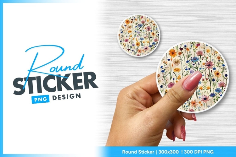 Watercolor Wildflower Floral Pattern On Round Sticker Png