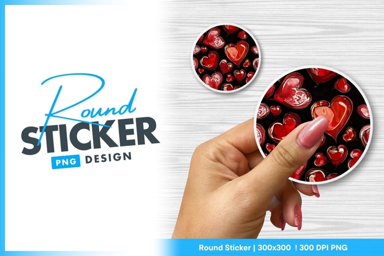 Red Hearts Pattern Romantic Round Sticker Png