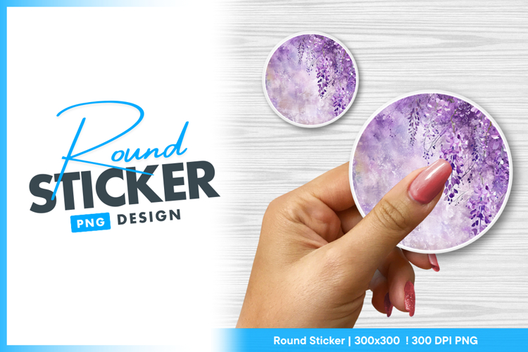 Purple wisteria flowers watercolor round sticker png
