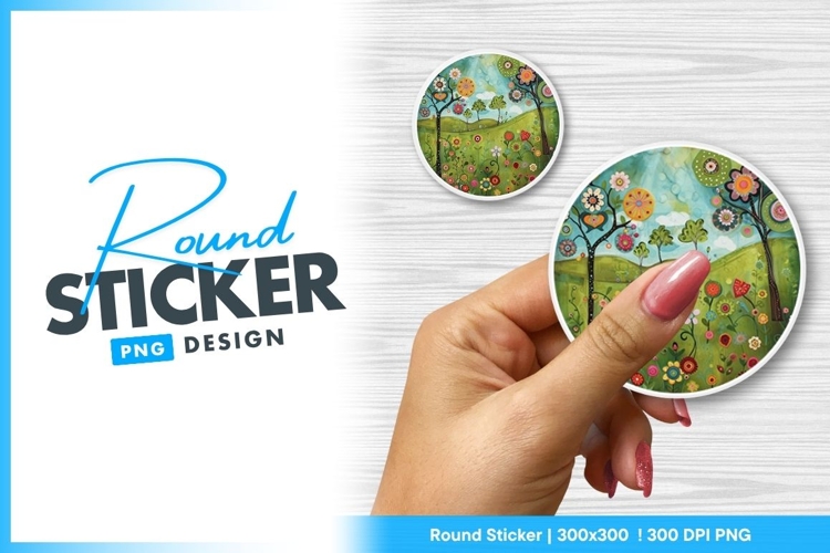 Whimsical Floral Meadow Illustration Spring Round Sticker