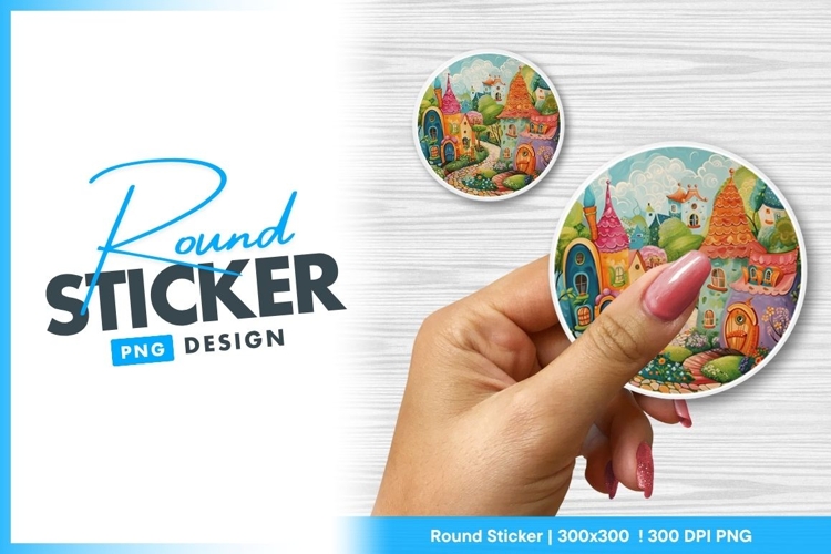 Colorful Fantasy Village Illustration Round Sticker Png