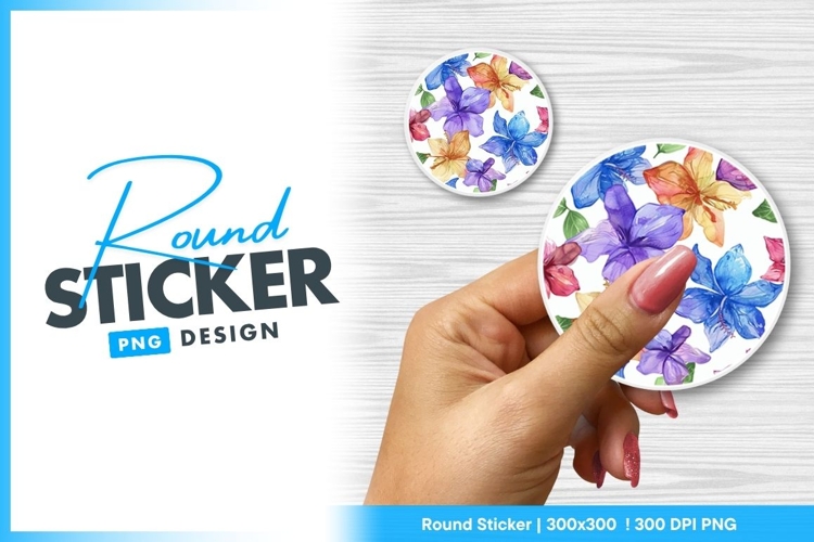 Watercolor Hibiscus Floral Pattern Round Sticker Png