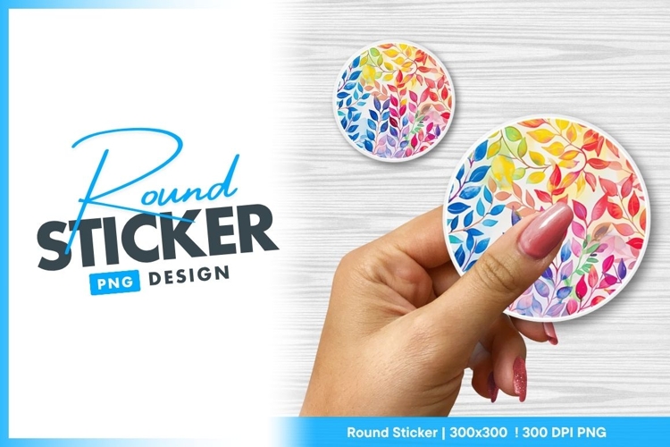Colorful Watercolor Leaf Pattern Round Sticker Png