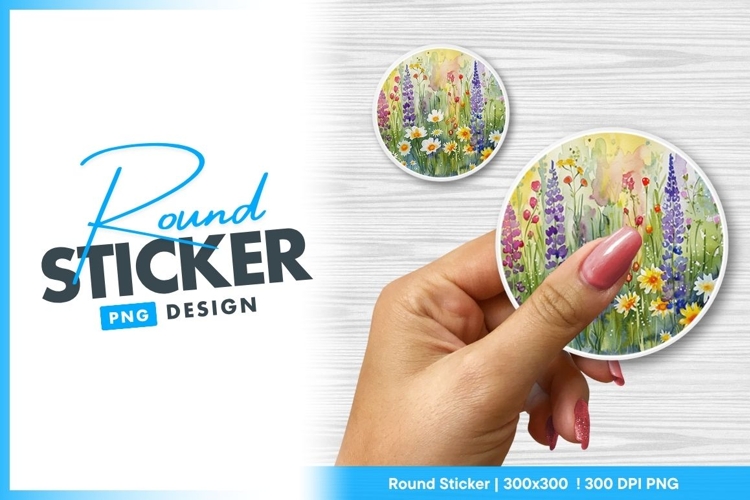 Watercolor Wildflower Meadow Round Sticker Png Design