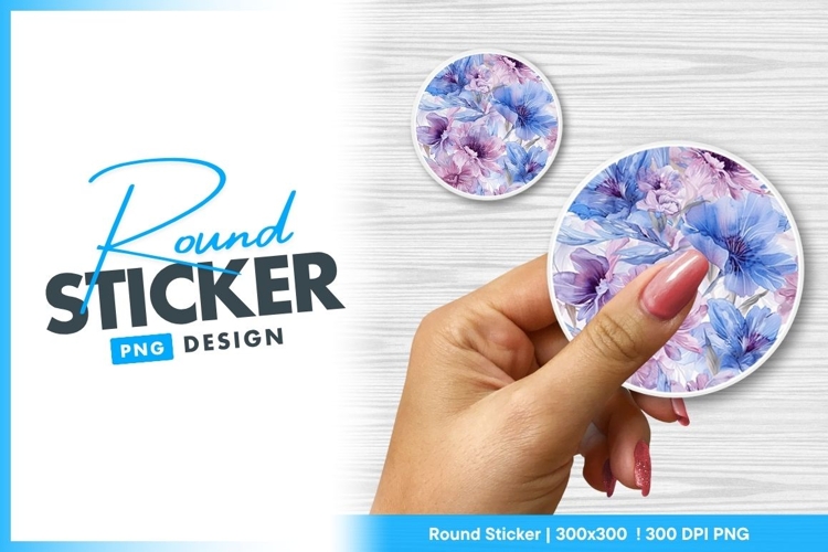 Watercolor Floral Pattern Circle Blue Round Sticker Png