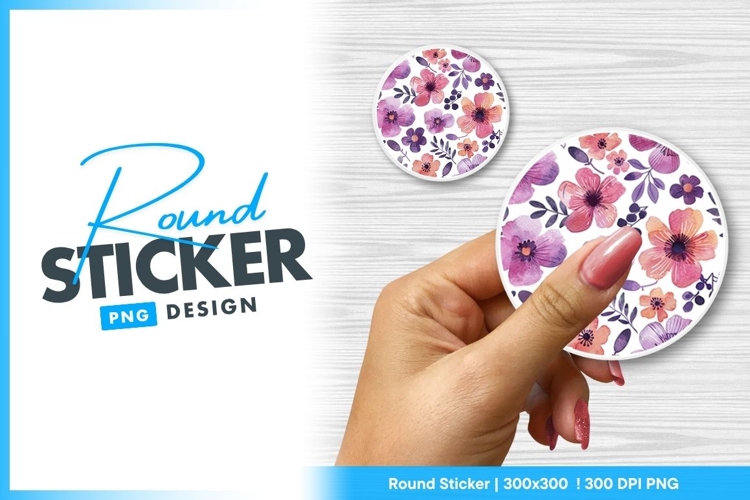 Watercolor Floral Circle Pattern Round Sticker Png