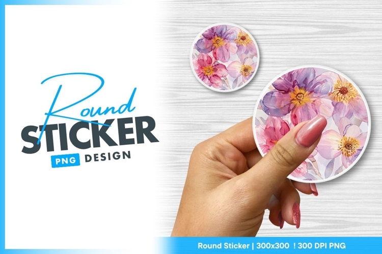 Floral Watercolor Painting Design In Round Sticker Png
