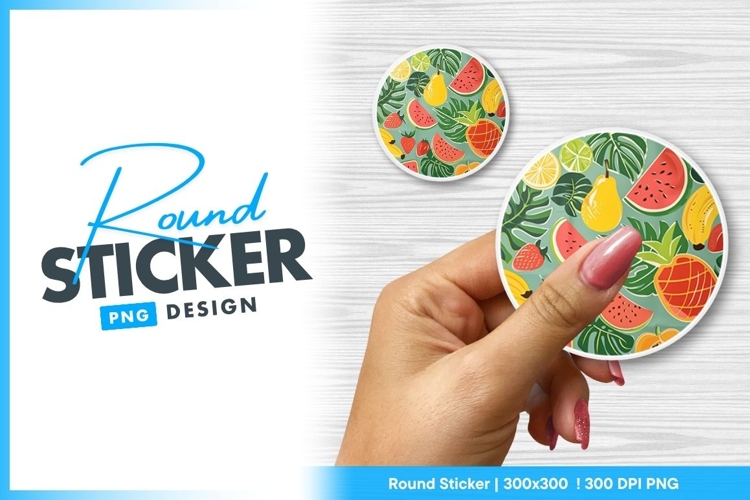 Colorful Fruit and Tropical Leaves Pattern Round Sticker Png