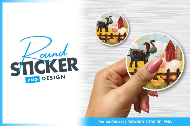 Cartoon Farm Animals Cow Horse Chicken Round Sticker Png