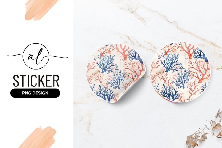 Watercolor Coral Reefs Pattern in Red and Blue