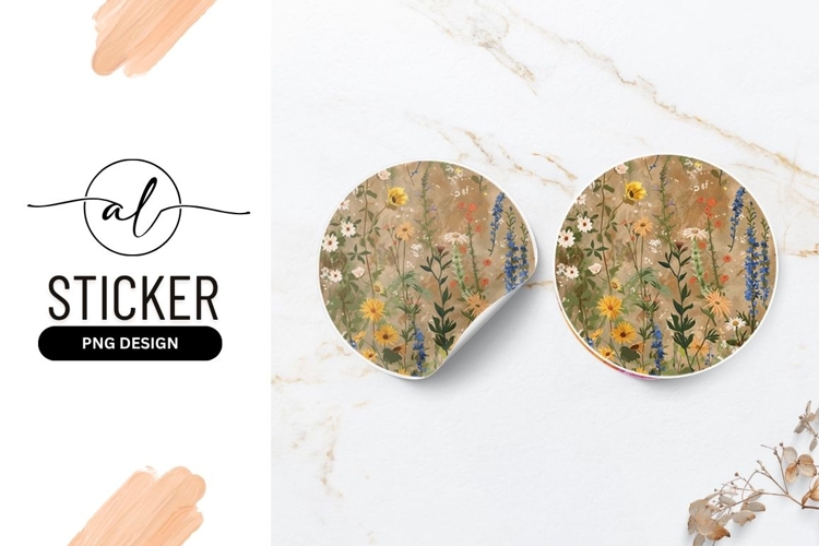 Round Sticker P N G of Watercolor Floral Illustration
