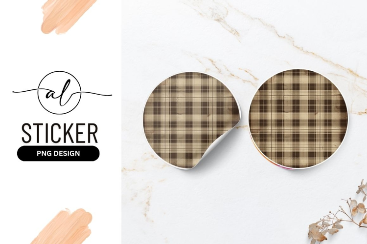 Brown and Beige Plaid Pattern Round Sticker P N G