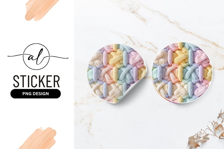 Pastel Knitted Pattern Round Sticker Png Image