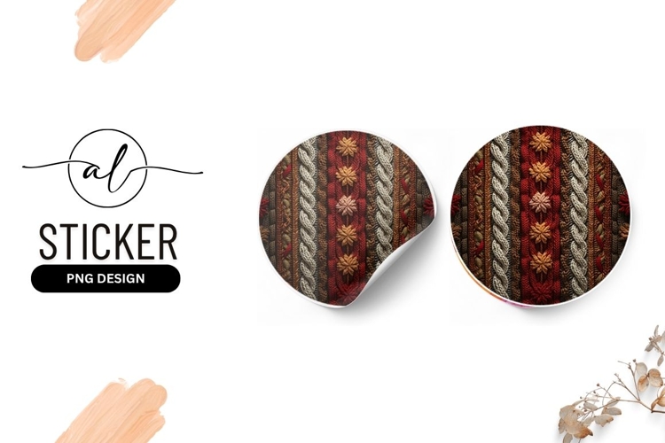 Intricate Cable Knit Pattern Round Sticker Png