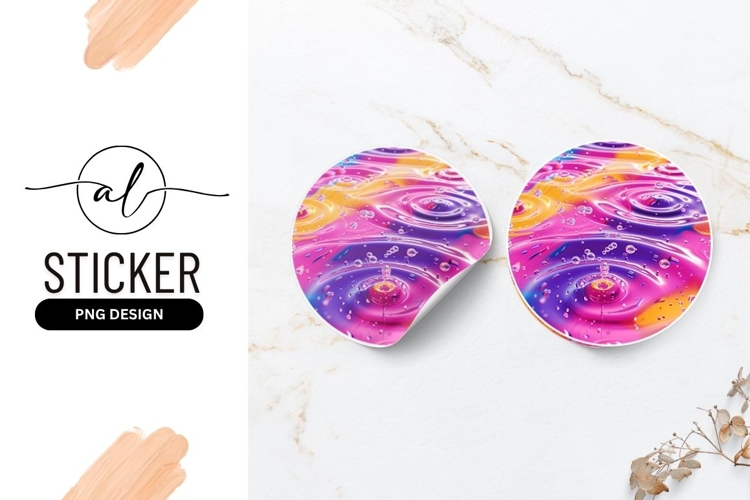 Abstract Colorful Liquid Ripples Round Sticker Png