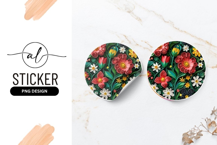 Colorful Floral Paper Quilling Round Sticker Png