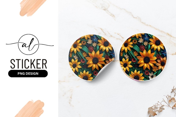 Floral Quilling Art Round Sticker Png Graphic