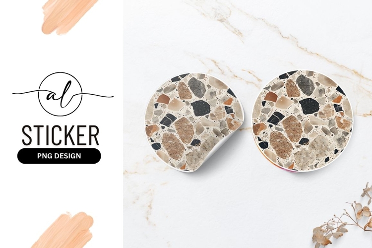 Terrazzo Pattern Circular Design Round Sticker Png