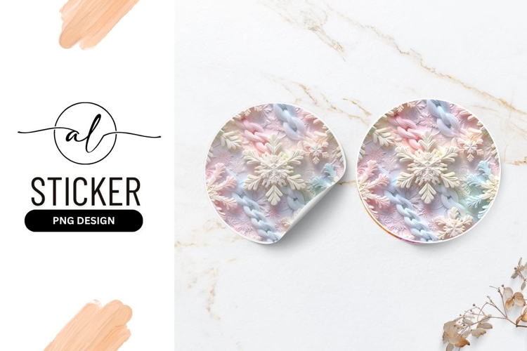 Pastel Snowflake Knit Pattern Round Sticker Png