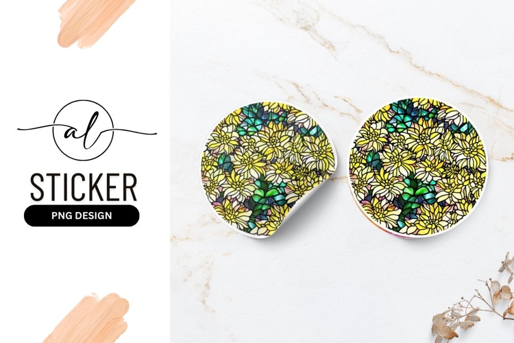 Floral Stained Glass Circle Round Sticker Png