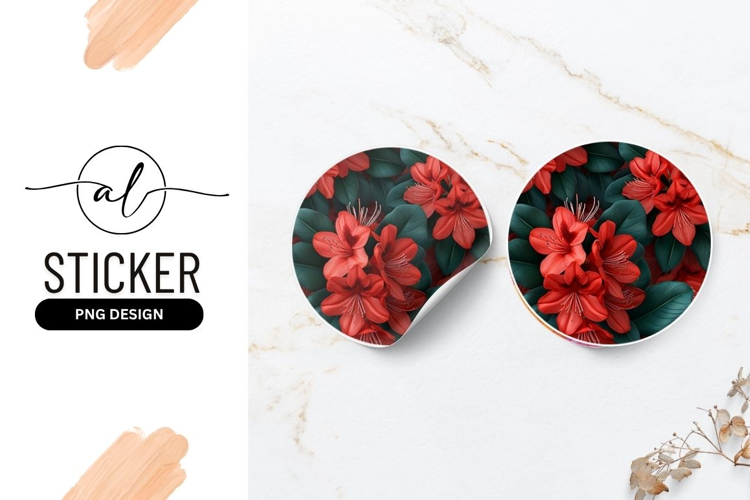 Red Rhododendron Flowers And Green Leaves Round Sticker