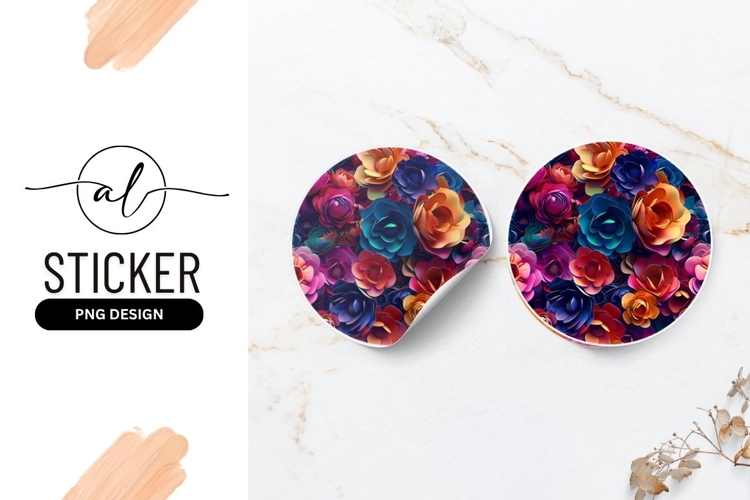 Vibrant Colorful Flowers Circular Design Round Sticker Png