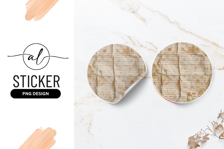 Crumpled Beige Paper Round Sticker Png Image example image 1
