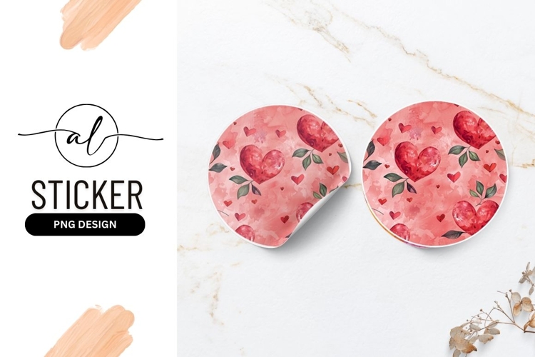 Romantic heart pattern round sticker png design