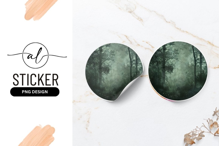 Mystical forest round sticker png design