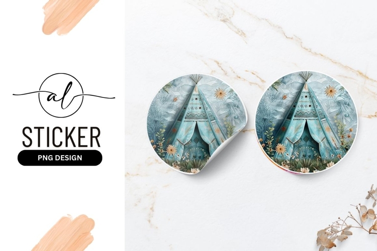 Round sticker png design tepee in nature
