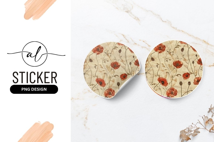 Vintage poppy flower round sticker png design