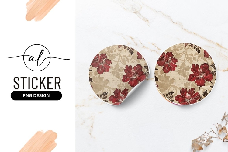 Elegant floral round sticker png design