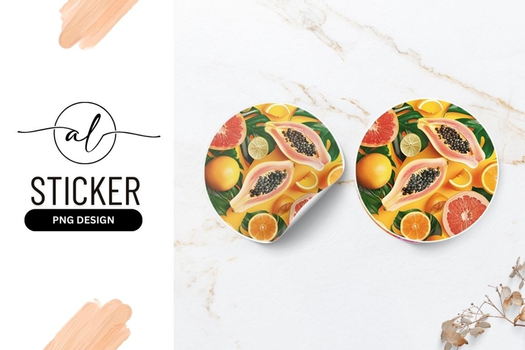Vibrant tropical fruits round sticker png design