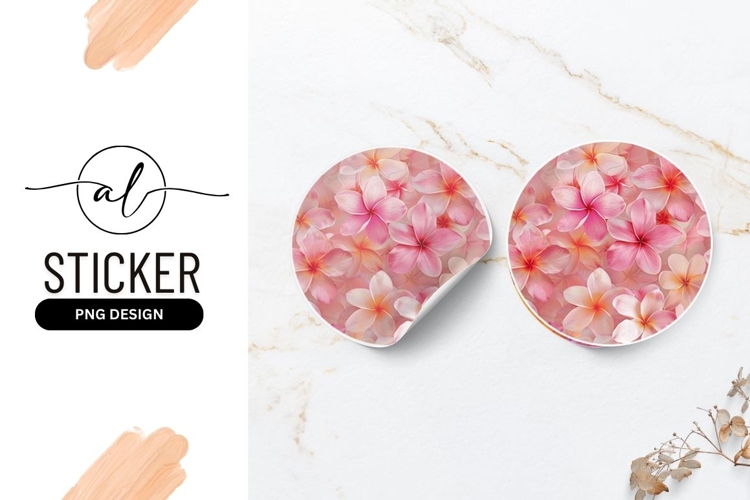 Pink plumeria round sticker png design