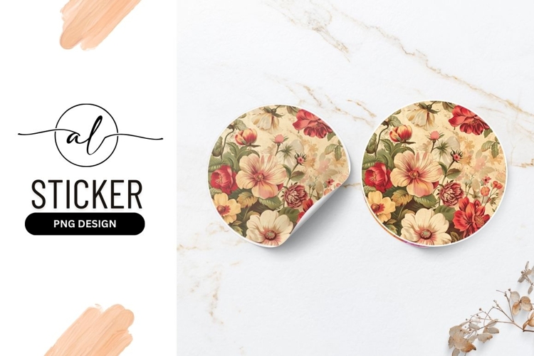 Vintage floral round sticker png design