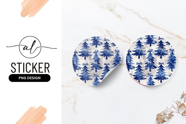 Blue winter forest round sticker png design