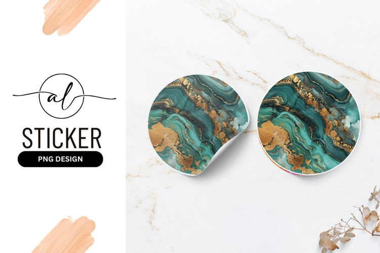 Elegant turquoise and gold marble round sticker